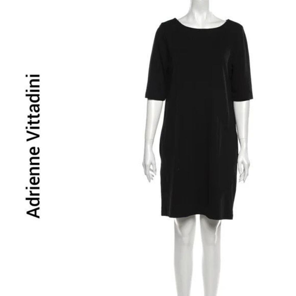 Adrienne Vittadini dress black pullover shift dress boat neck  elbow length slee